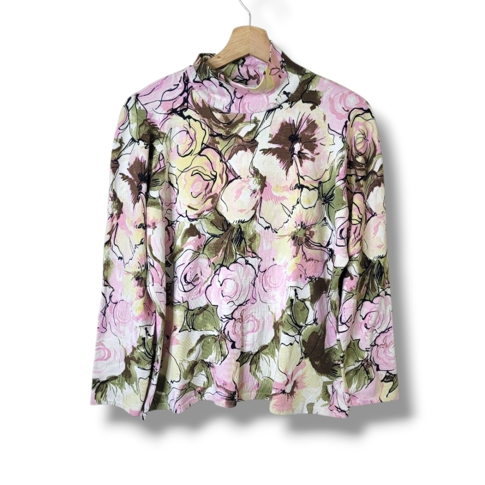 Talbots Petite Pastel Floral Silk Blend Top Size XP